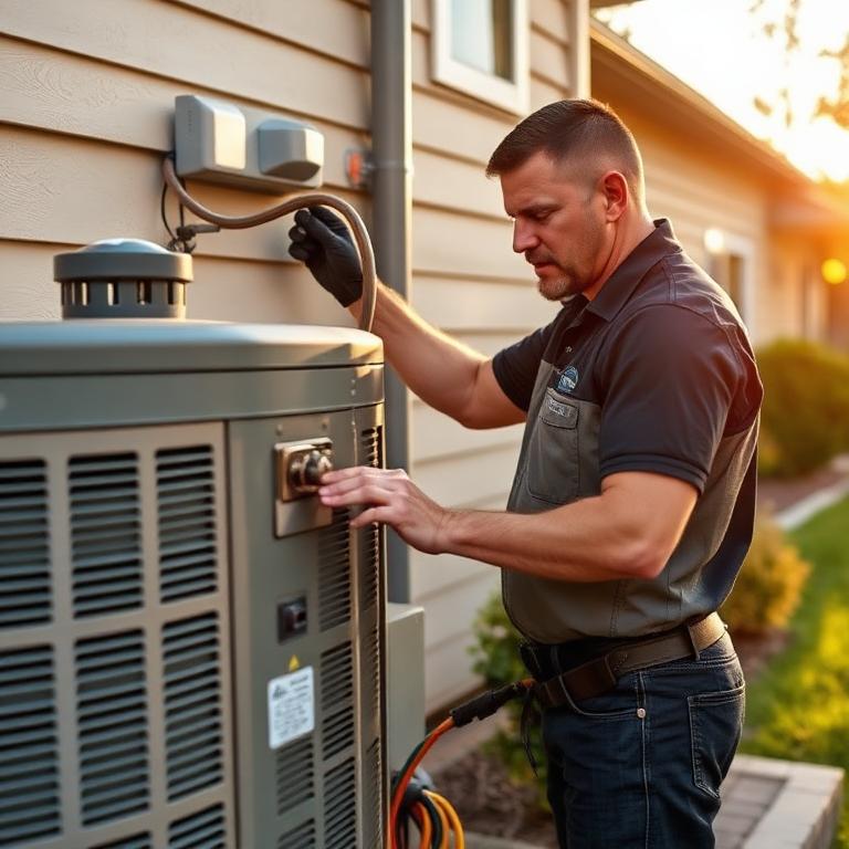 HVAC technician installing an AC unit