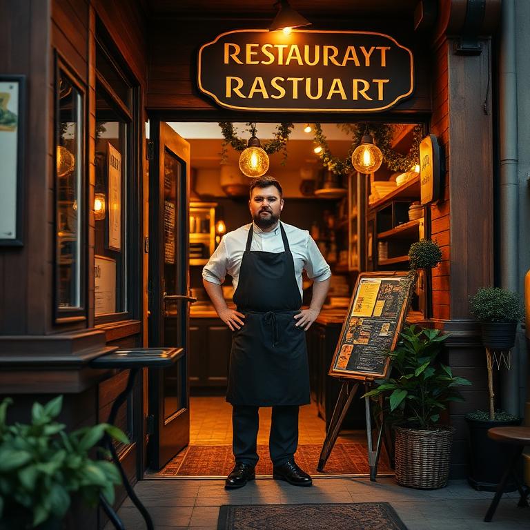 Restaurant owner at the entrance